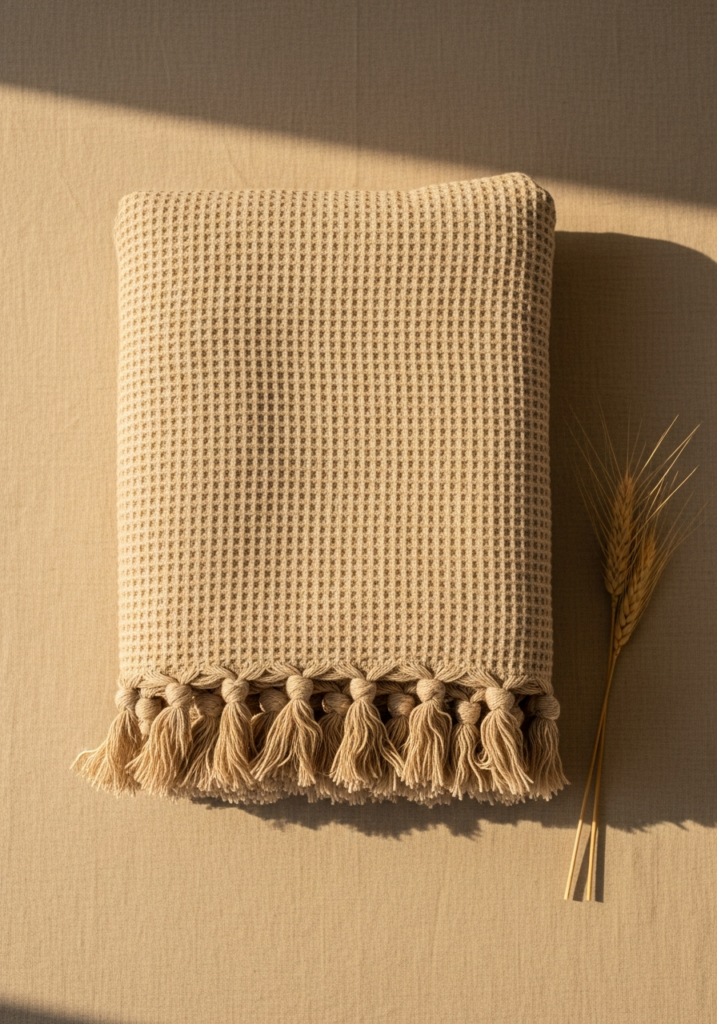 Waffle-Weave Cotton Throw, Oat